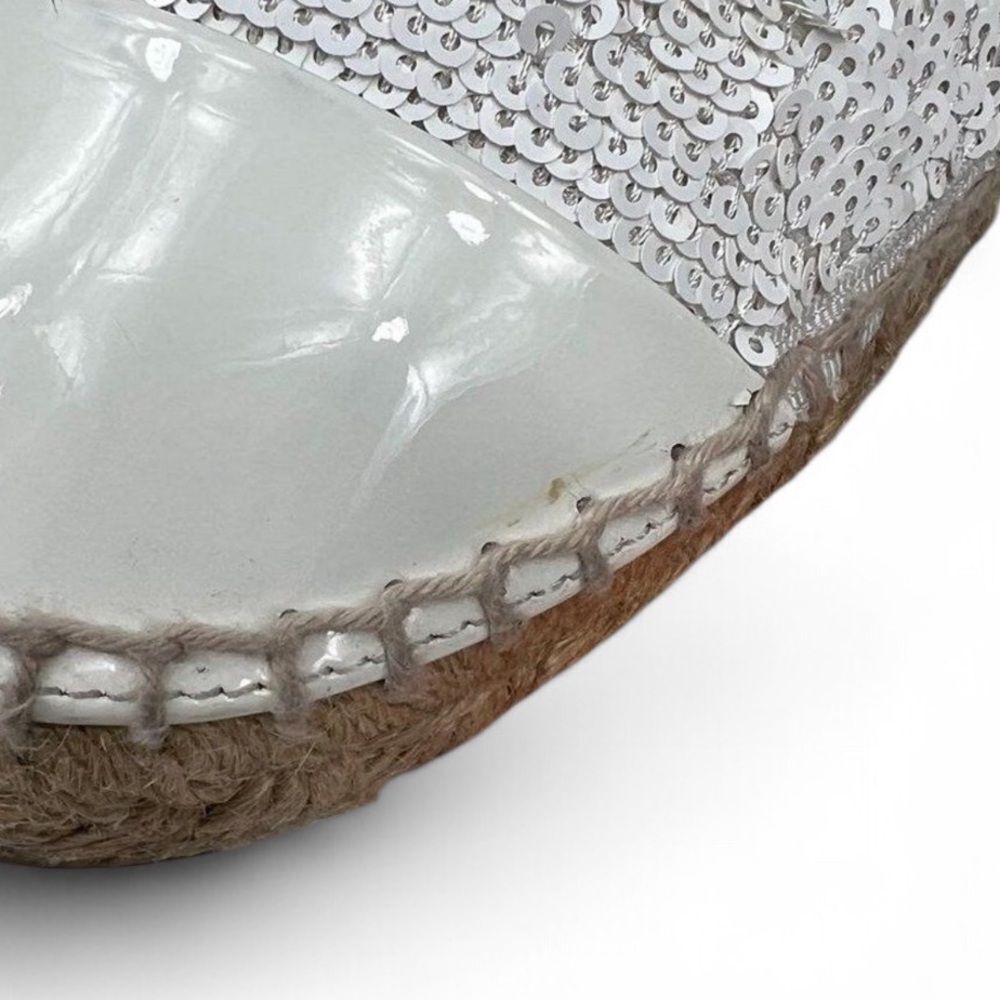 CHANEL White Woven Interlocking CC Logo Sequin Flat Espadrilles Size EU37 - Picture 9 of 15
